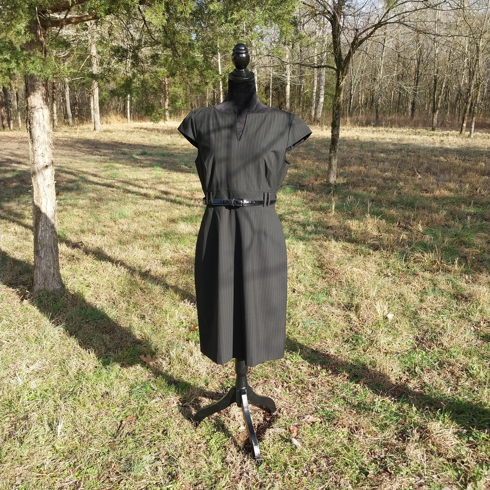 ANTONIO MELANI Black Pinstripe Midi Dress